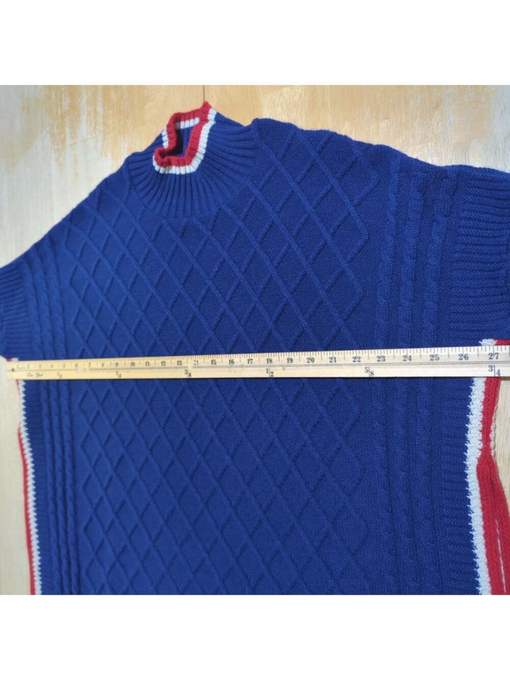 Mersea Sailor Sweater Womens OS Navy Blue Red White Lattice Knit Relaxed Pullove - Picture 8 of 15